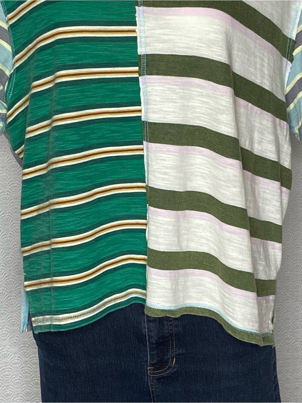 WE THE FREE Get Real Tee Oversized Striped Colorblock Cotton Green Size XS - Picture 4 of 14